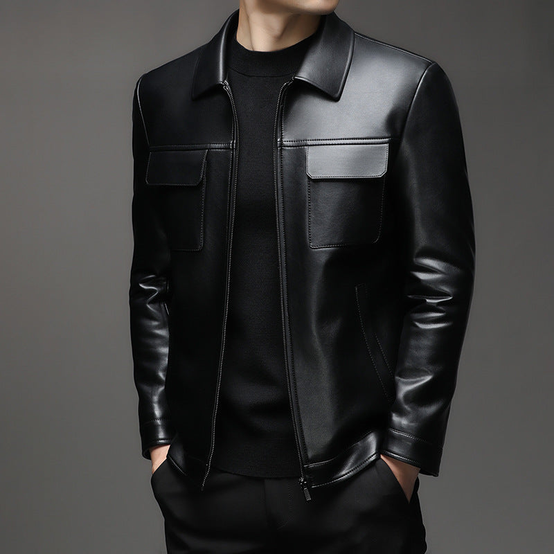 Lederjacke Herren Modern Mit Taschen Schwarz