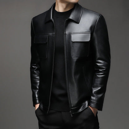 Lederjacke Herren Modern Mit Taschen Schwarz