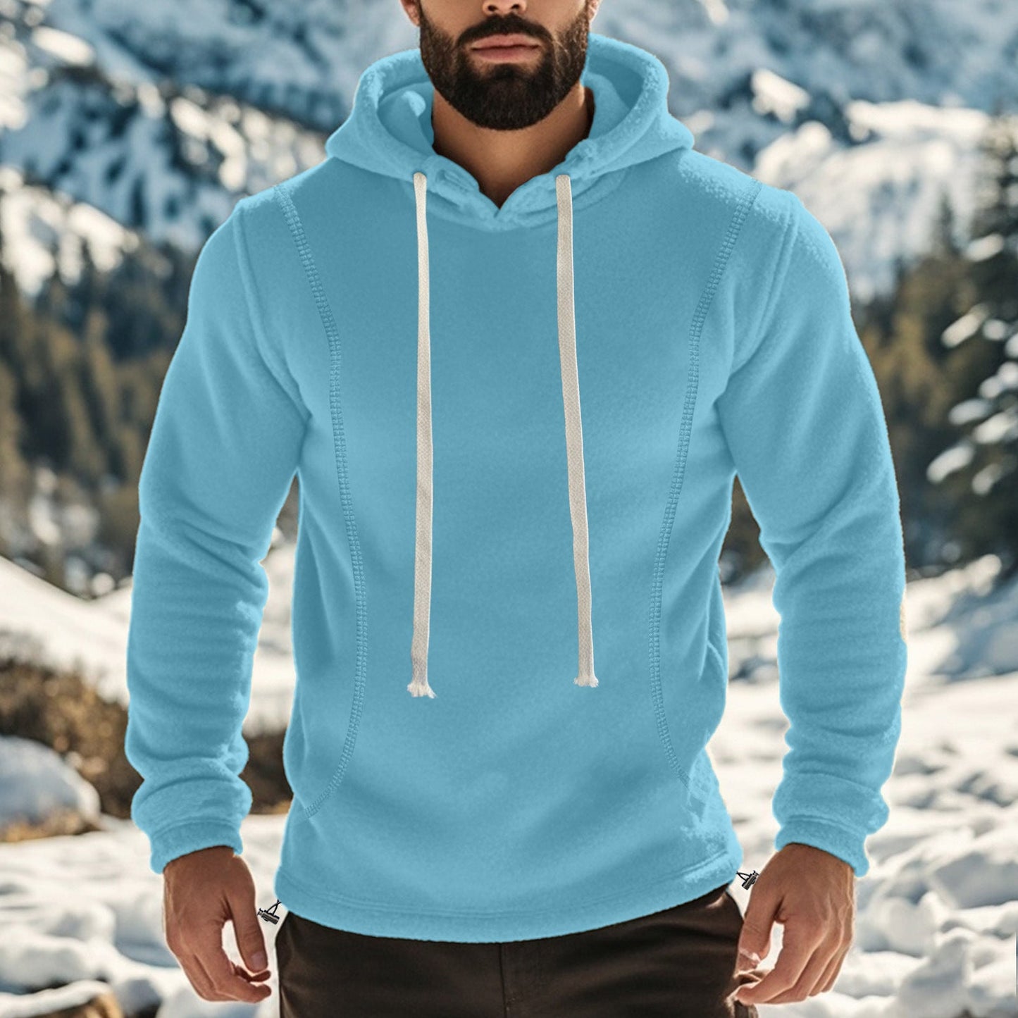 Herren Fleece-Hoodie Weich mit Schneeschutz und Kontraststreifen
