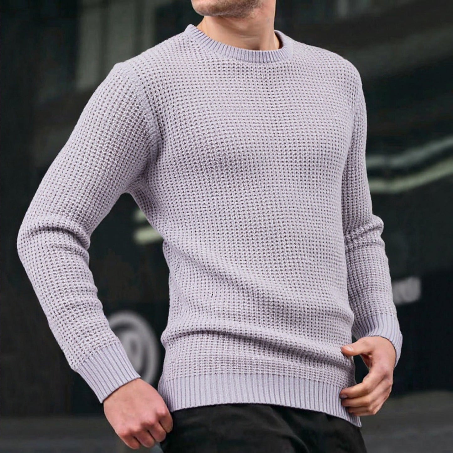 Herren Strickpullover Waffelmuster Bequem Groß