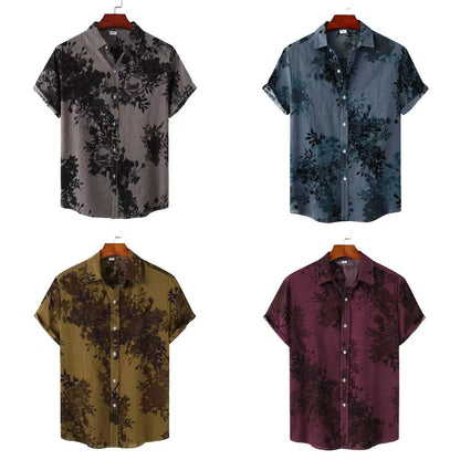 Herren Kurzarmhemd Modern Floralmuster Sommer - BerlinGlamour