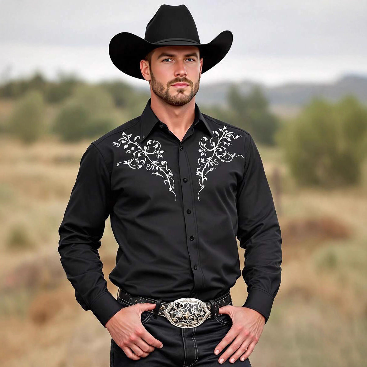 Herren Westernhemd Stickerei Modern Cowboy Style