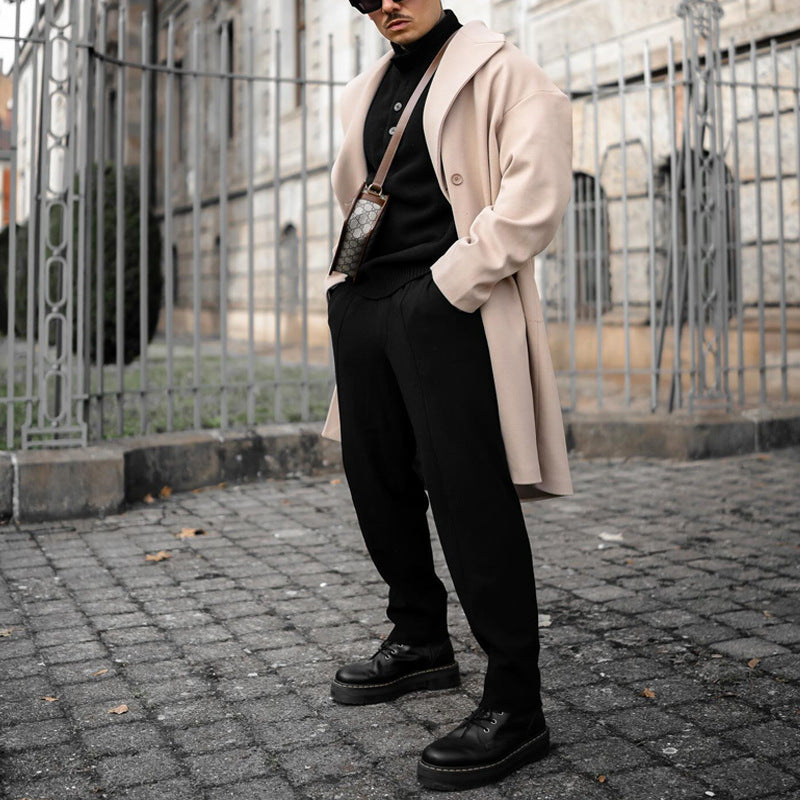 Übergroßer Herren Wollmantel Eleganter Langmantel Schwarz