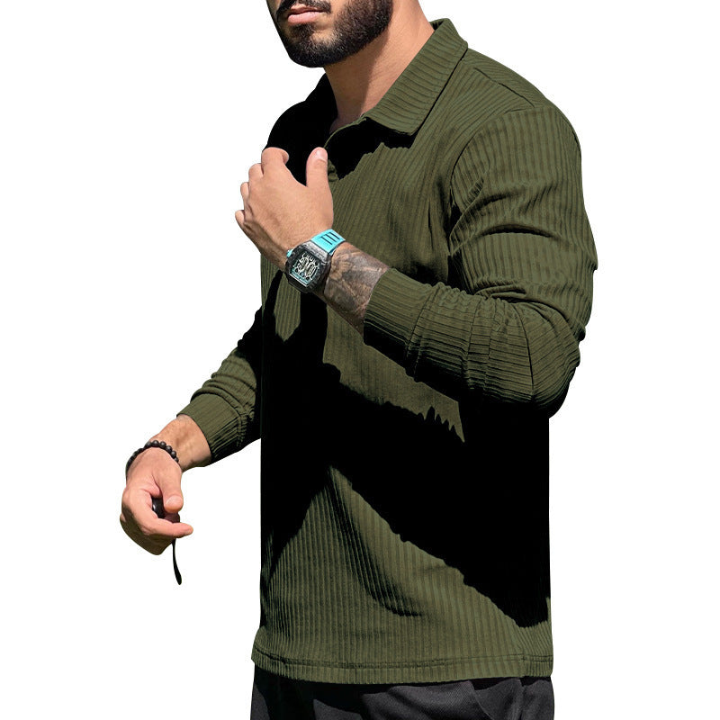Herren Langarm Polo Sportlich Rippstruktur Modern