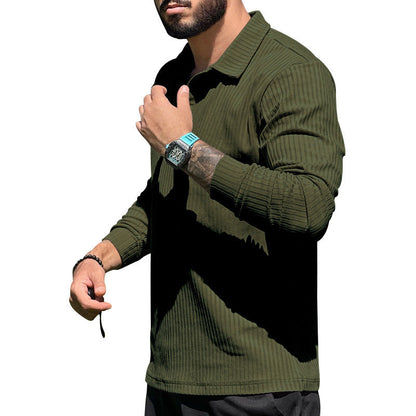 Herren Langarm Polo Sportlich Rippstruktur Modern