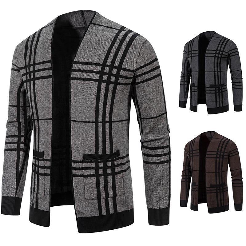Herren Strickjacke Karomuster Modern mit Reißverschluss - BerlinGlamour