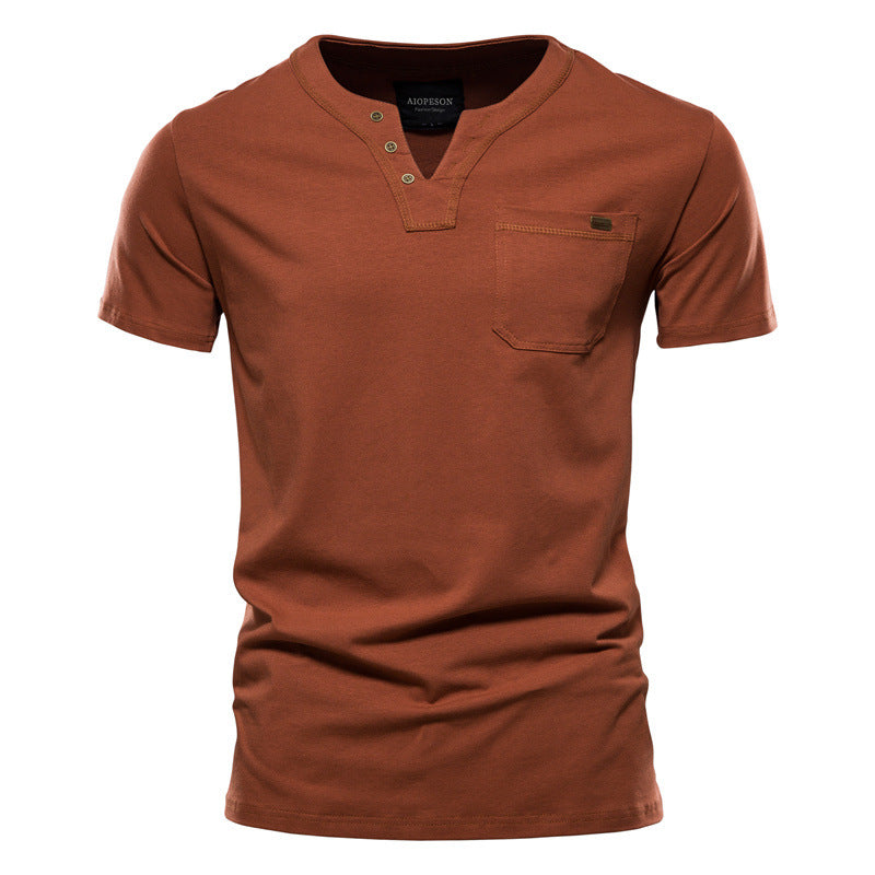 Herren Kurzarm-Shirts Modern mit Brusttasche und Henley-Ausschnitt