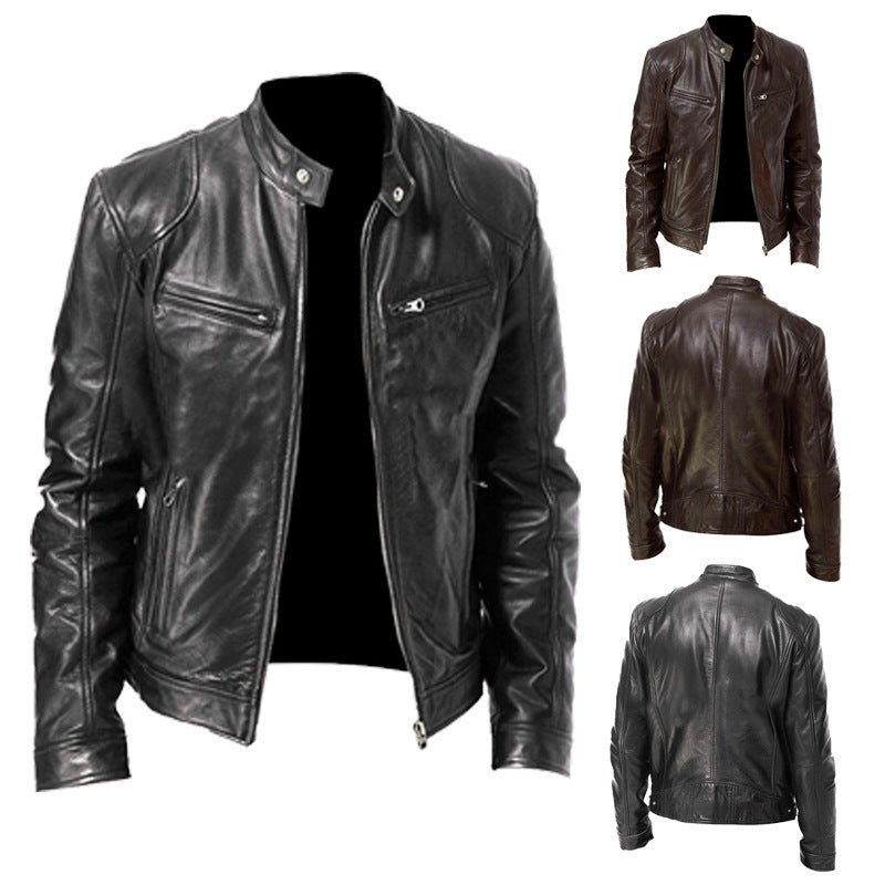 Herren Lederjacke Modern mit Steppdetails und Taschen