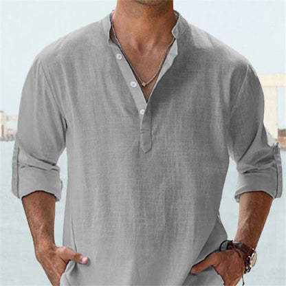 Herren Henley-Shirt Langarm Baumwolle Lässig Knopfverschluss - BerlinGlamour