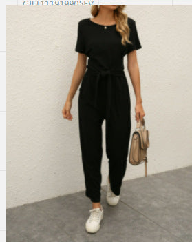 Damen Jumpsuit Weites Bein Mit Gürtel Elegant