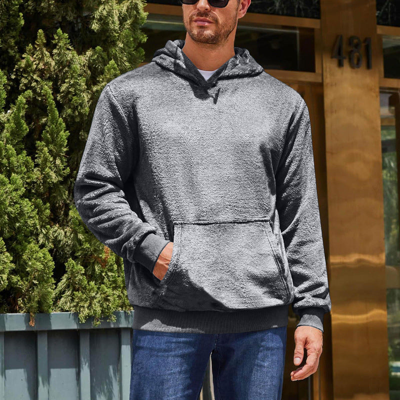 Herren Fleece Hoodie Kuschelig Mit Kängurutasche Grau - BerlinGlamour