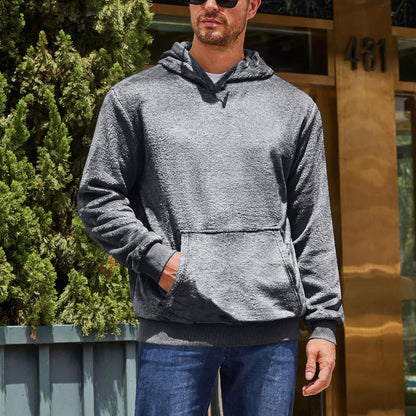 Herren Fleece Hoodie Kuschelig Mit Kängurutasche Grau - BerlinGlamour
