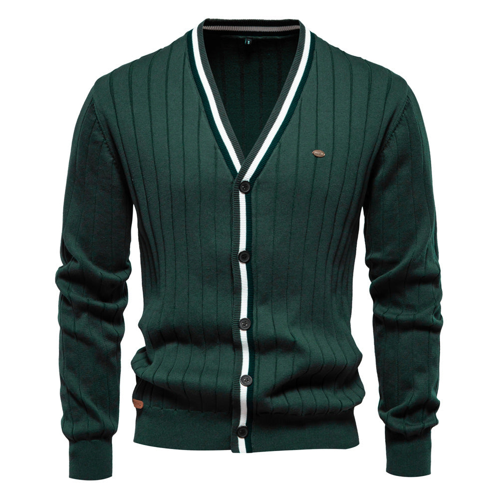Herren Strickjacke V-Ausschnitt Rippstruktur Elegante Mode