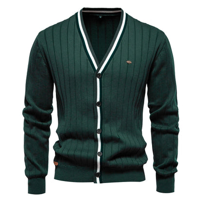 Herren Strickjacke V-Ausschnitt Rippstruktur Elegante Mode