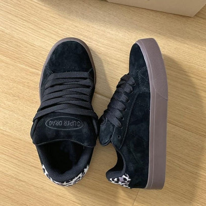 Damen Sneaker Sportlich Veloursleder Schwarz Modisch