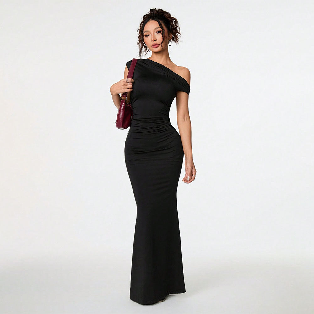 Langes Maxikleid Damen Elegantes Asymmetrisches Kleid