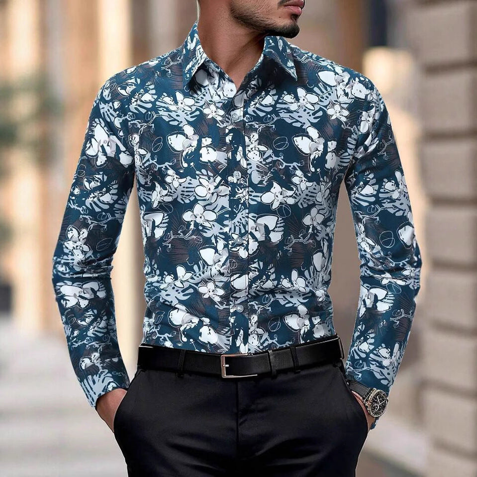 Herren Langarmhemd Floral-Design Elegant Modern