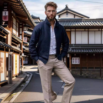 Herren Steppjacke Leicht Warm mit Taschen und Hochkragen