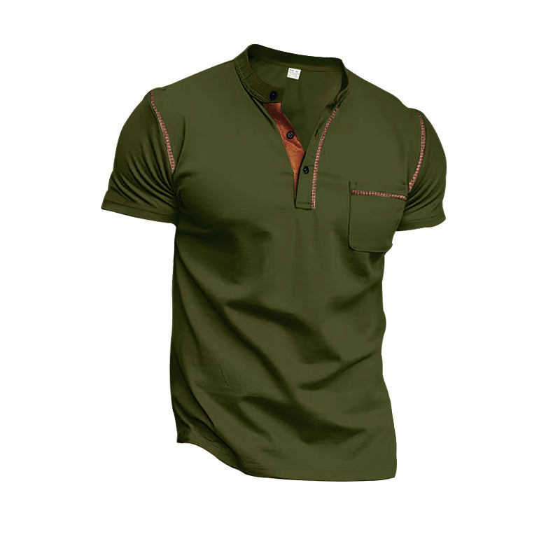 Herren Kurzarm-Shirt mit Kontraststreifen und Brusttasche Modern