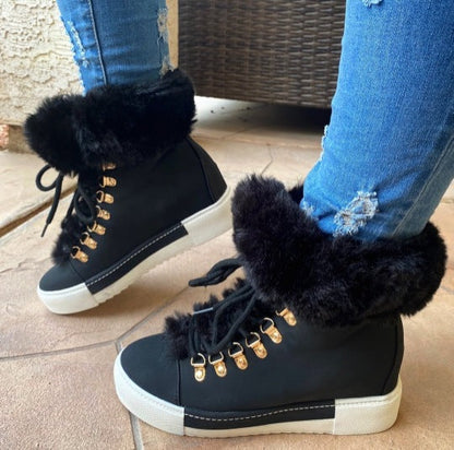 Damen Sneaker High-Top Sportlich Flauschig Winter