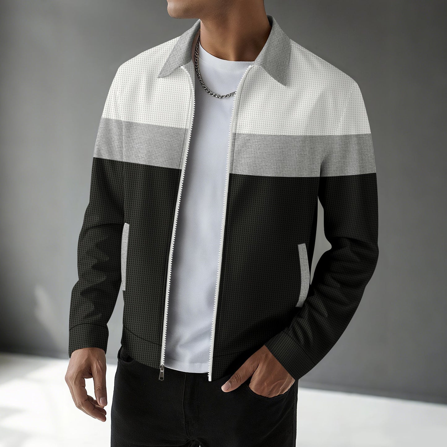 Herren Bomberjacke Modern mit Kontraststreifen Schwarz