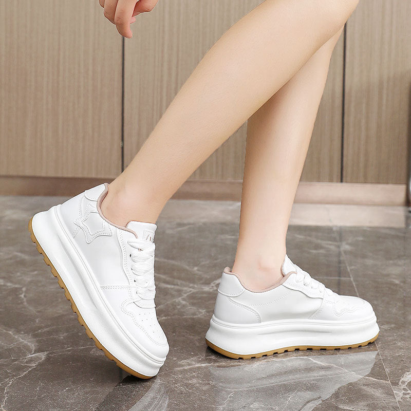 Damen Plateau Sneaker Sportlich Komfortabel Glänzend