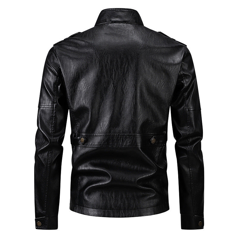 Herren Lederjacke Militärstyle mit Taschen und Hochkragen