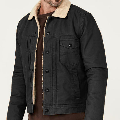 Herren Denimjacke Teddykragen Warm Gefüttert Praktisch