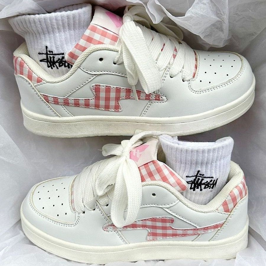 Damen Sneaker Karo Bequem Dämpfung Sport