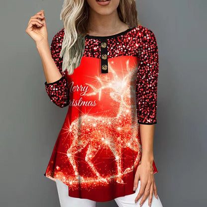 BerlinGlamour Festlicher Weihnachtsdruck: Lockerer Rundhals-Tee