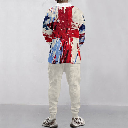 Herren Pullover Lässig mit Britisch Motiv Jogginghose Set