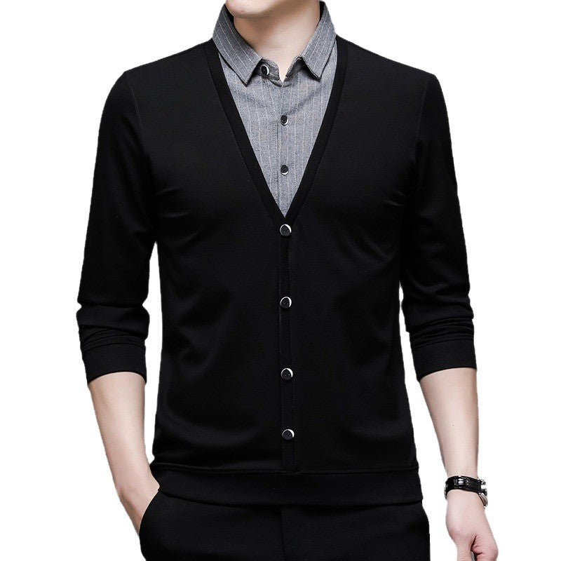 Herren Pullover Modern V-Ausschnitt mit Hemdkragen