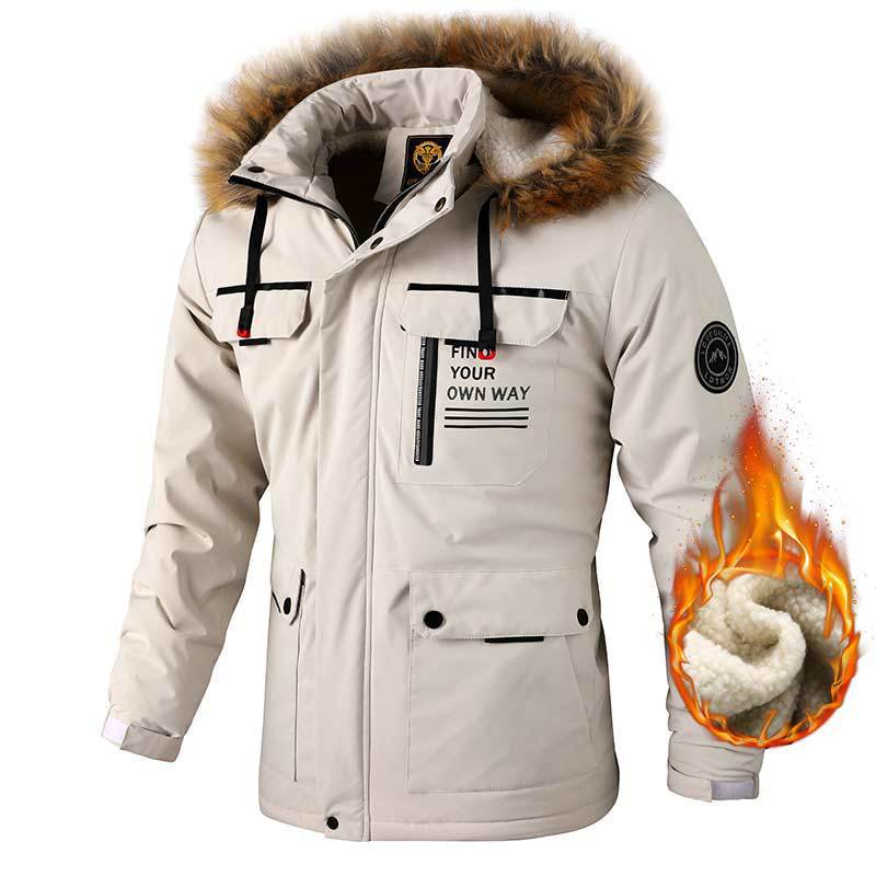 Herren Winterjacke Isoliert Warm Fellkragen Modern