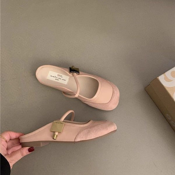 Damen Ballerina Schuhe mit Riemen Schwarz Stilvoll