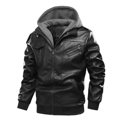 Lederjacke Herren Modern mit Kapuze Schwarz