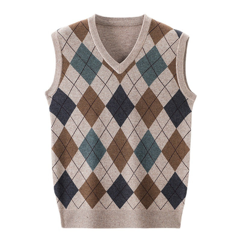 Herren Strickpullover V-Ausschnitt Rautenmuster Modern