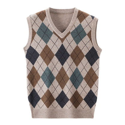 Herren Strickpullover V-Ausschnitt Rautenmuster Modern