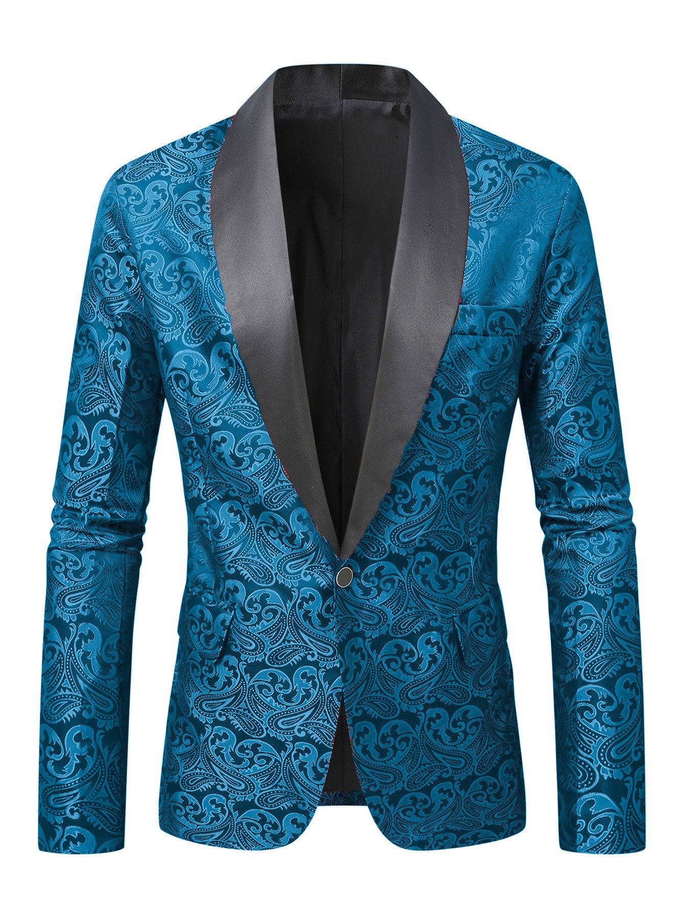 Herren Blazer Elegant Pailletten Paisley Muster Schwarz