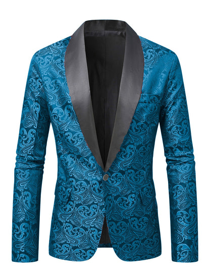 Herren Blazer Elegant Pailletten Paisley Muster Schwarz