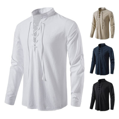 Herren Langarmshirt Modern mit Schnürung Trendig