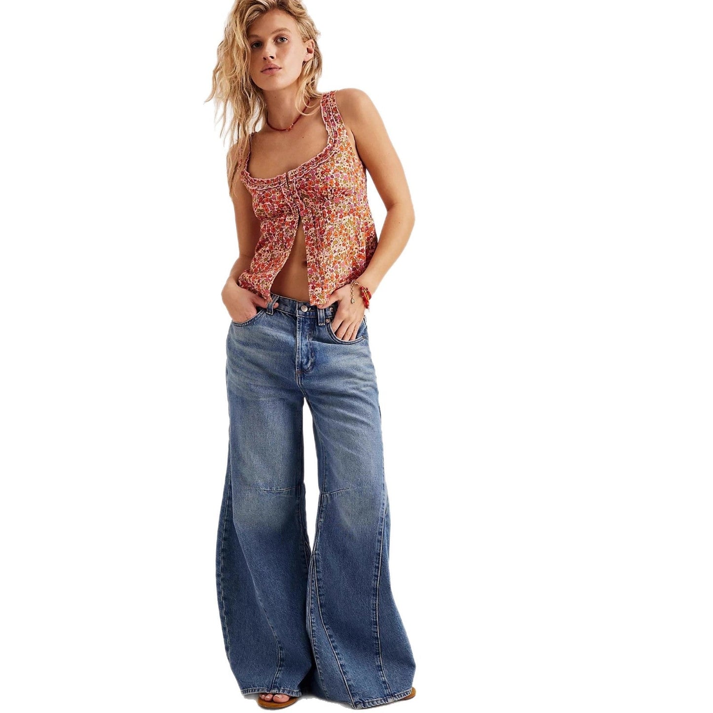 Damen Jeans Weite Bein Overdye Blau