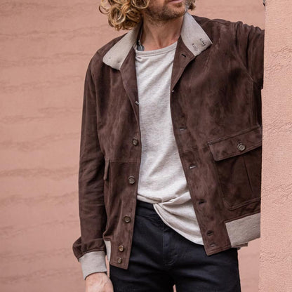 Herren Bomberjacke Elegante Suede Lederjacke