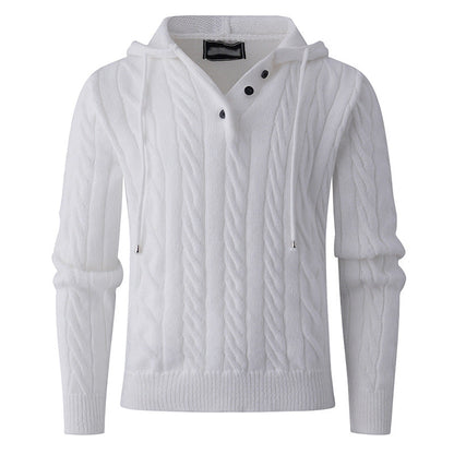 Herren Strickpullover Kapuze Modern Knopfdesign