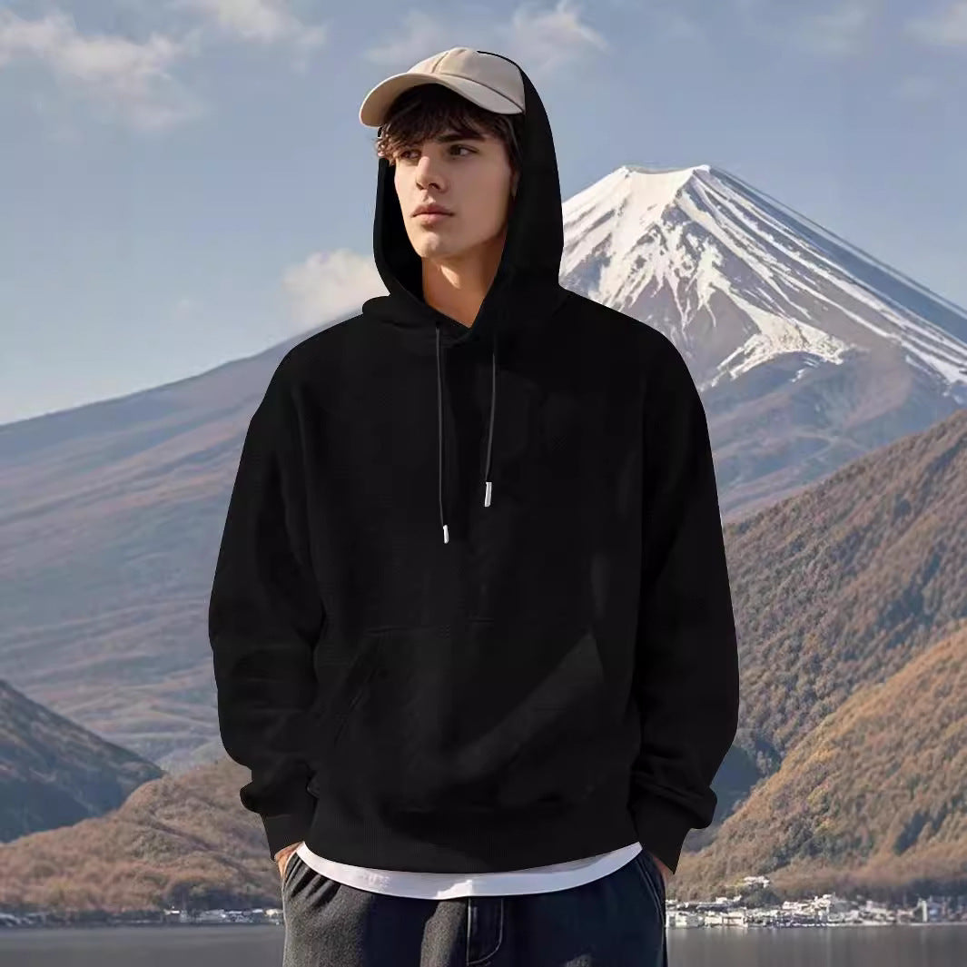 Herren Fleecepullover Kapuze Weich Strukturiert Modern