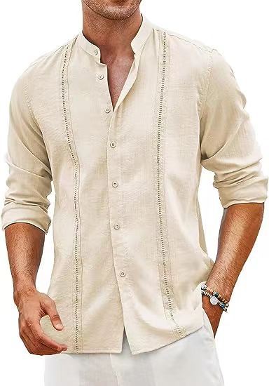 Herren Langarmhemd mit Henley Kragen Modern Elegant