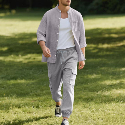 Herren Hemdjacke Bequem Baumwoll Mit Taschen