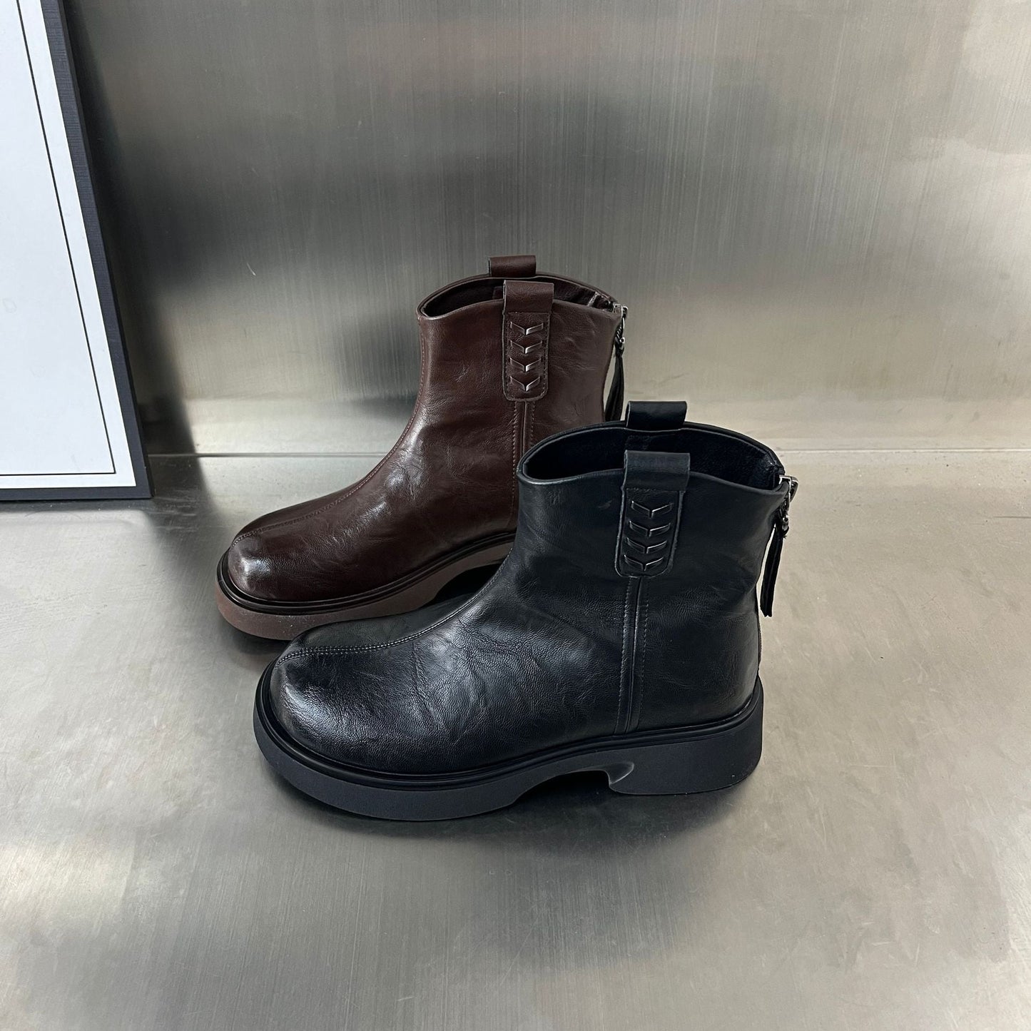 Damen Lederstiefeletten PlateauSchuhe Robust Mit Reißverschluss