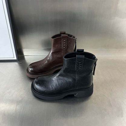 Damen Lederstiefeletten PlateauSchuhe Robust Mit Reißverschluss
