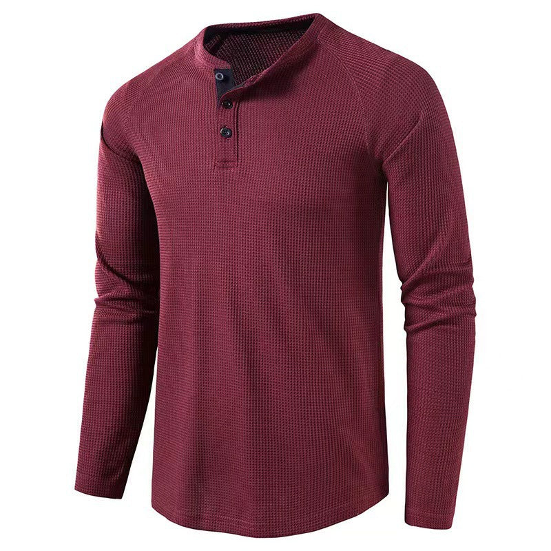 Herren Langarmshirt Modern mit Knopfleiste und Struktur Optik