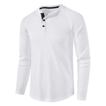 Herren Langarmshirt Modern Waffelstrick Knopfleiste Trendy